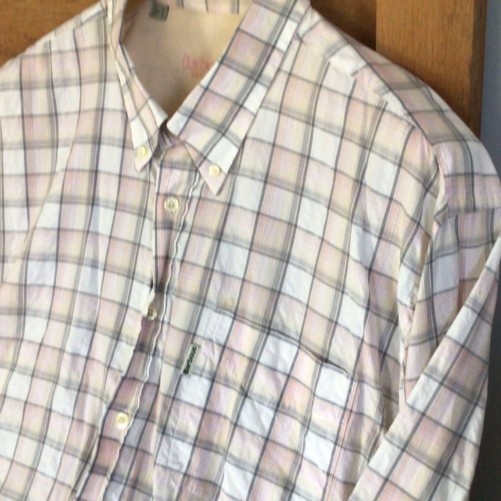 VTG Barbour Men's seersucker  Plaid Button-Down Shirt XL